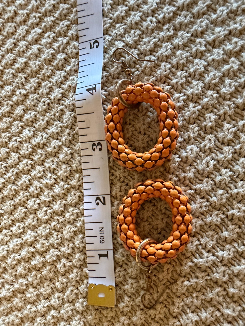Handwoven Orange Hoop Earrings - Women Jewelry